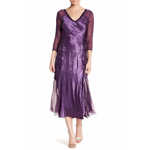Komarov Dresses & Skirts - SOLD Komarov Embellished Sequin Charmeuse Crinkle Midi Dress Purple Medium 8-10